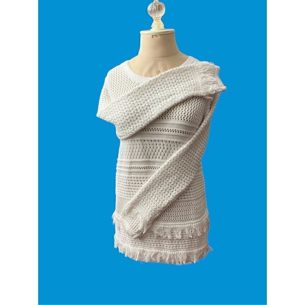 Workshop Republic Clothing White Cotton Fringe Sweater / SZ: xs